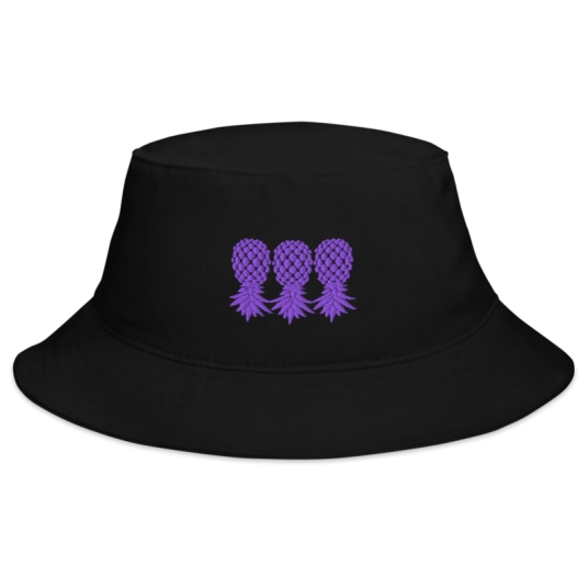 3 Purple Upside Down Pineapples Embroidery On Bucket Hat