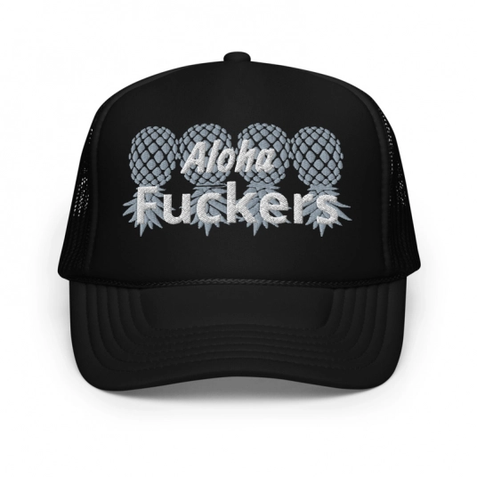 Aloha Fuckers Gray/White Embroidery On Foam Trucker Hat