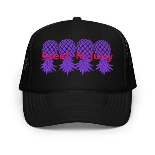 Sweet N Juicy 4 Upside Down Pineapples Pink/Purple Embroidery On Foam Trucker Hat