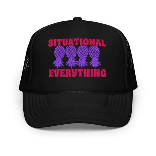 Situational Everything 4 Upside Down Pineapples Purple/Pink Embroidery On Foam Trucker Hat