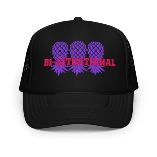 Bi-Situational 3 Upside Down Pineapples Purple/Pink Embroidery On Foam Trucker Hat