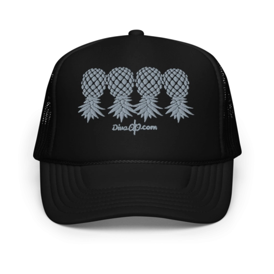 4 Upside Down Pineapples Gray Embroidery On Foam Trucker Hat