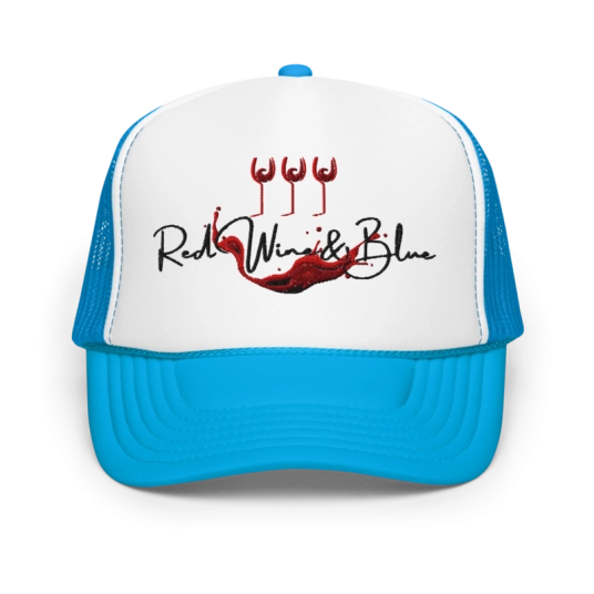 Red Wine and Blue Wine Glasses Embroidery On Foam Trucker Hat