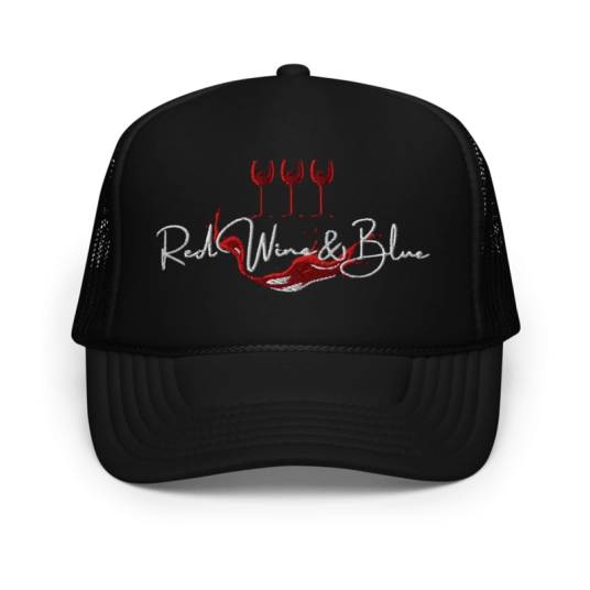 Red Wine and Blue Wine Glass Embroidery On Foam Trucker Hat