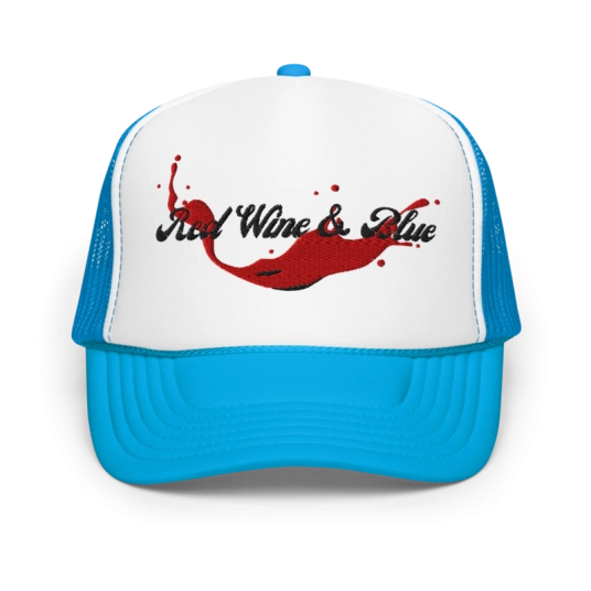 Red Wine and Blue Embroidery On Foam Trucker Hat