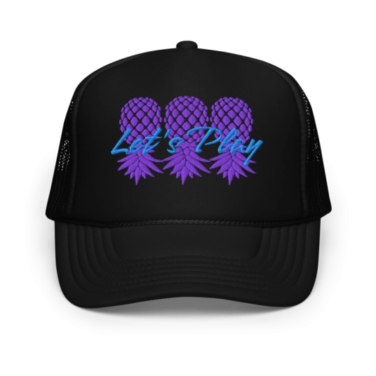 Let's Play Upside Down Pineapple Purple/Blue Embroidery On Foam Trucker Hat