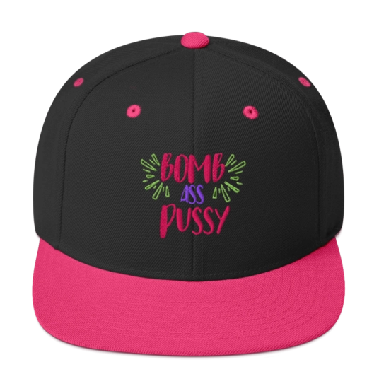 Bomb Ass Pussy Pink/Purple/Green Embroidery On Flat Bill Snapback Hat