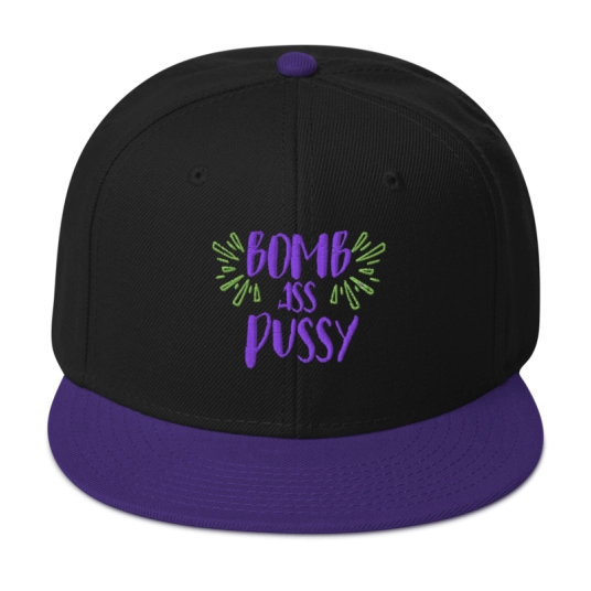 Bomb Ass Pussy Purple/Green Embroidery On Flat Bill Snapback Hat