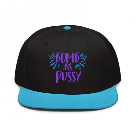 Bomb Ass Pussy Purple/Green Embroidery On Flat Bill Snapback Hat