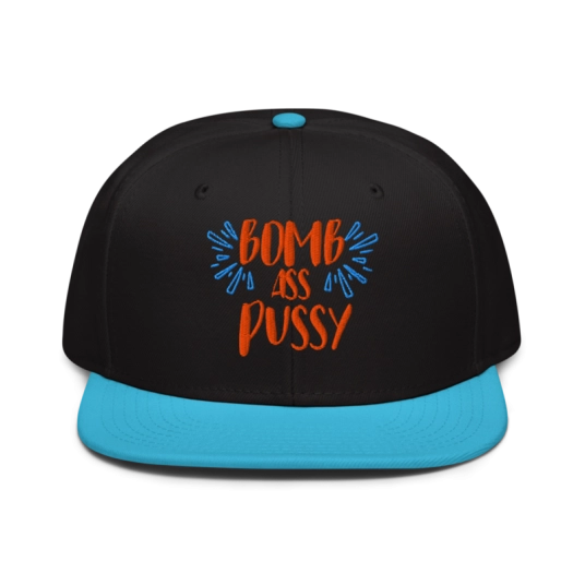 Bomb Ass Pussy Orange/Blue Embroidery On Flat Bill Snapback Hat