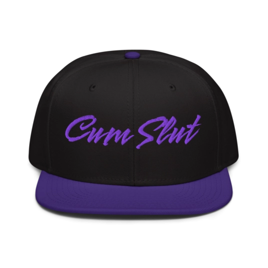 Cum Slut Purple Embroidery On Flat Bill Snapback Hat