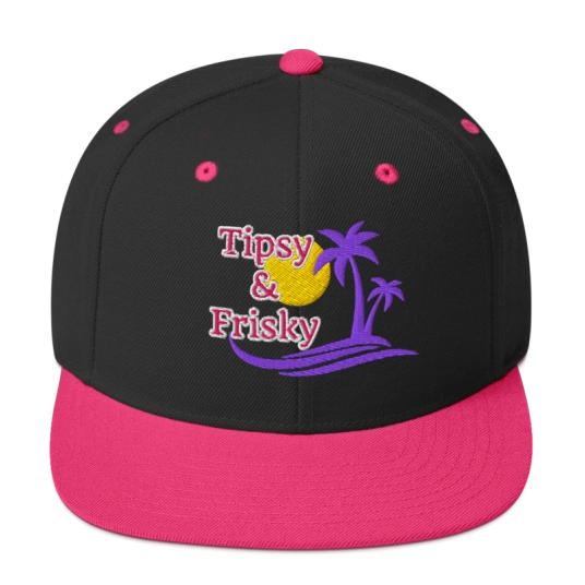 Tipsy and Frisky Pink/Purple Embroidery On Flat Bill Snapback Hat