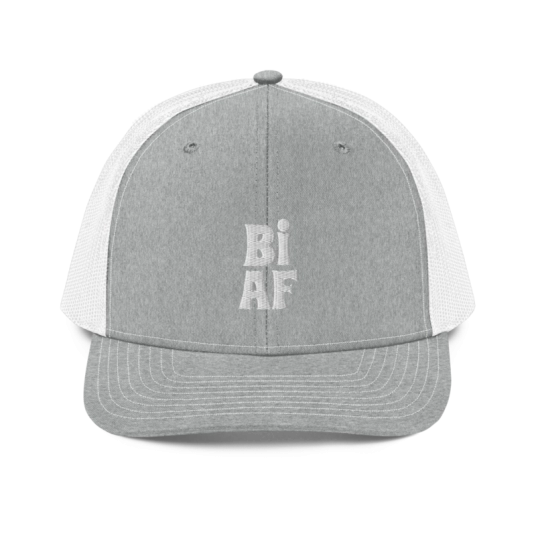 Bi AF White Embroidery On Heather Gray/White Richardson Trucker Hat