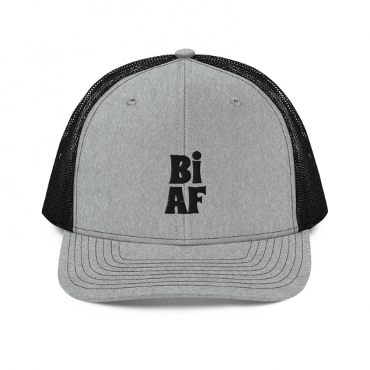 Bi AF Black Embroidery On Heather Gray/Black Richardson Trucker Hat