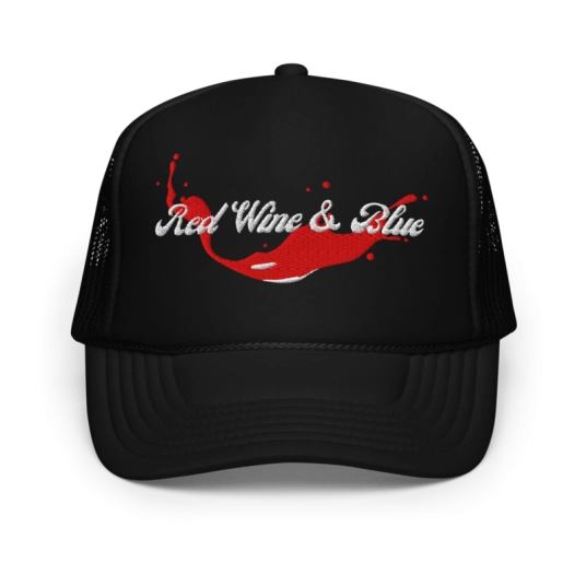 Red Wine and Blue Embroidery On Foam Trucker Hat