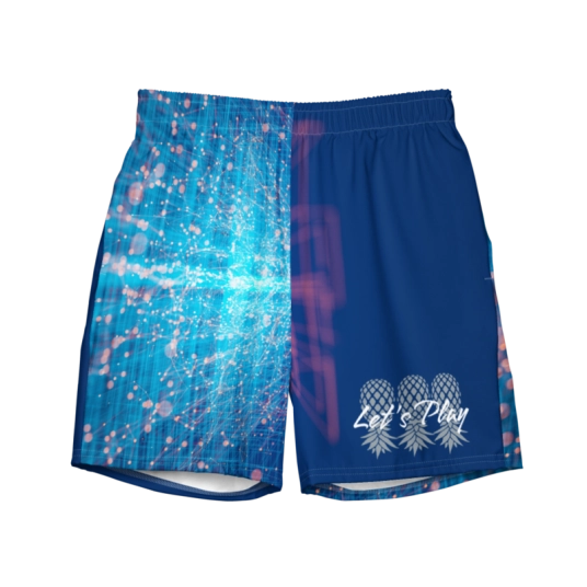 Let's Play Gray/White Upside Down Pineapples On Blue Swim Trunks