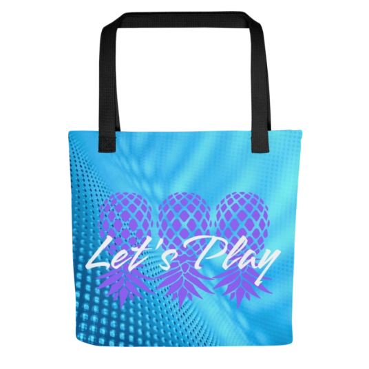 Let's Play Purple/White Upside Down Pineapples On Tote Bag