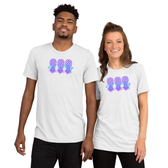 Let's Play Upside Down Pineapples Purple/Blue DTG Print On Short Sleeve T-shirt