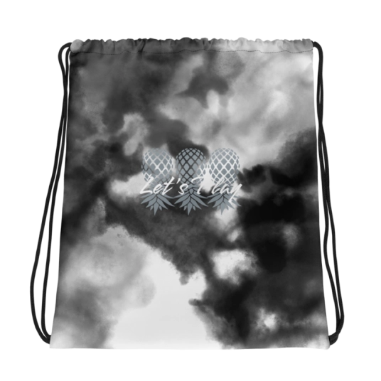 Let's Play Gray/White Upside Down Pineapples On Drawstring bag
