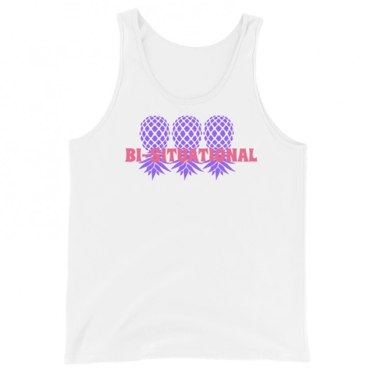 Bi-Situational 3 Purple/Pink Upside Down Pineapples On Unisex Tank Top