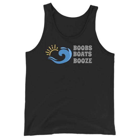 Boobs Boats Booze Gray/Blue On Unisex Tank Top