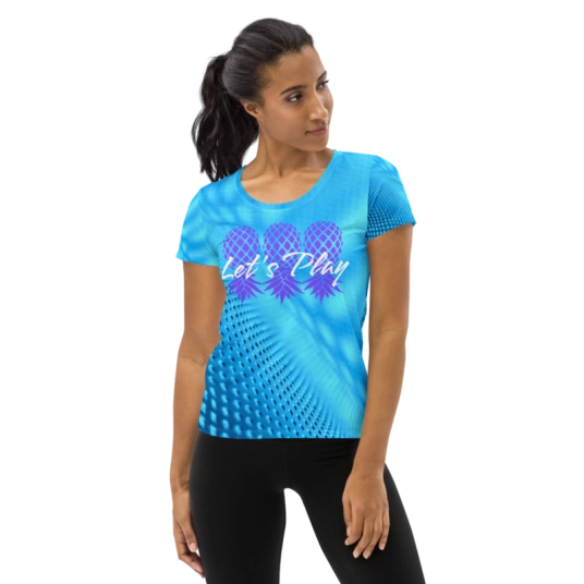 Let's Play Purple/White Upside Down Pineapples On Fitted Tee