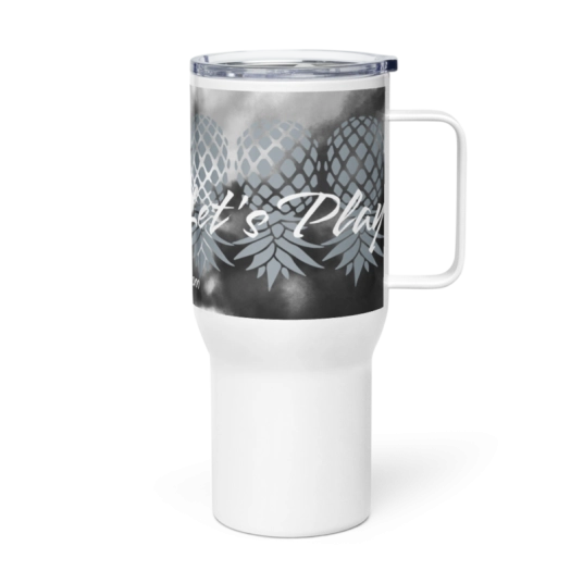 Let's Play Upside Down Pineapple Gray/White On 40 oz Travel Mug with a Handle