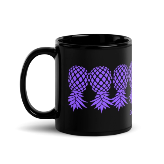 Upside Down Pineapple Purple On Black Glossy Mug