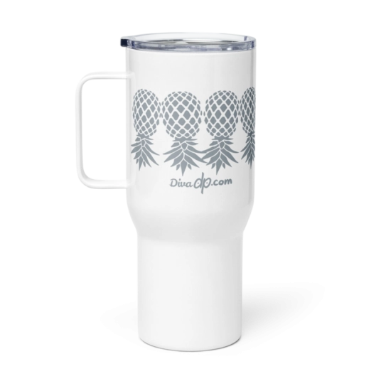 Upside Down Pineapple Diva dp 40 oz Travel mug with a handle