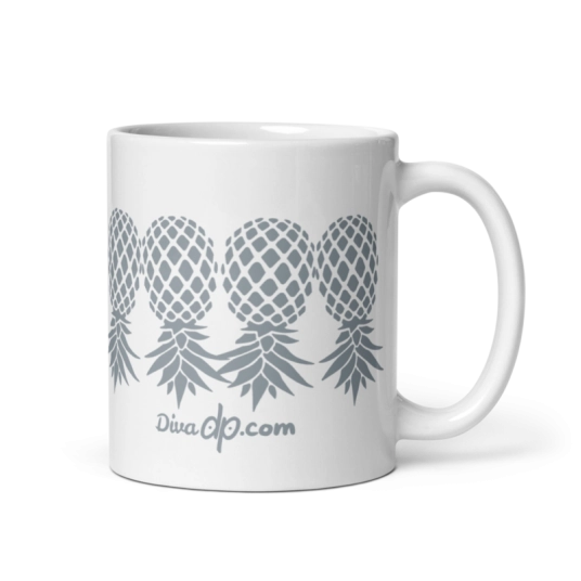Upside Down Pineapples Gray Diva dp On White Coffee Mug