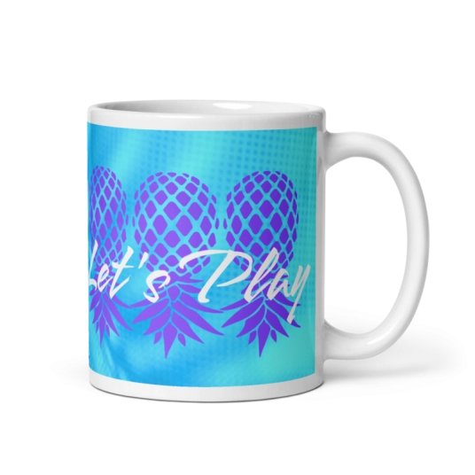 Let's Play Purple/White Upside Down Pineapples On White Coffee Mug