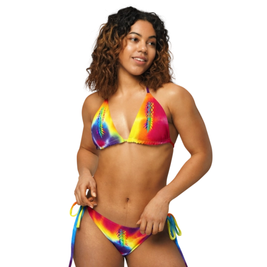 Upside Down Pineapple Rainbow On Tie Dye String Bikini