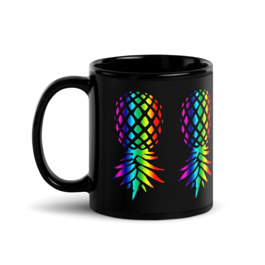 Upside Down Pineapple Rainbow On Black Glossy Mug