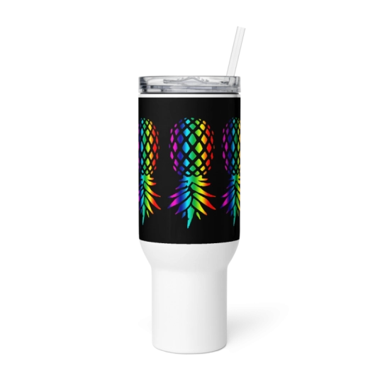 Upside Down Pineapple Rainbow On 40 oz Travel Mug with a Handle