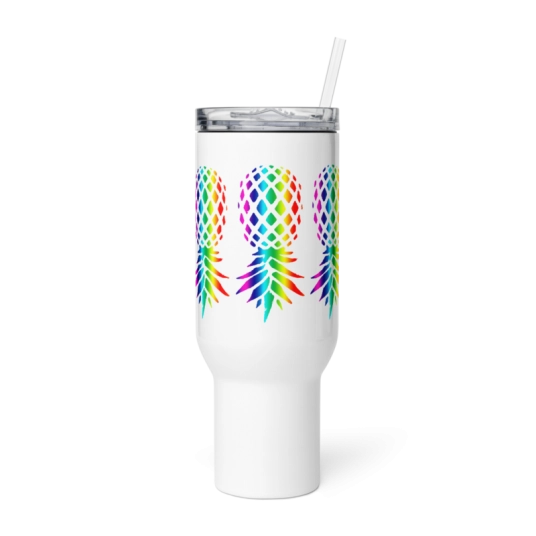 Upside Down Pineapple Rainbow On 40 oz Travel Mug with a Handle