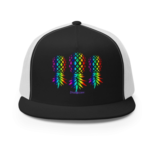 Upside Down Pineapple Rainbow Flat Bill Trucker Hat