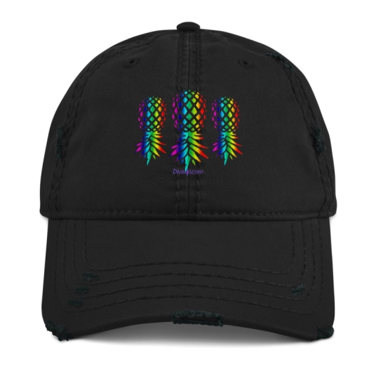 Upside Down Pineapple Rainbow On Distressed Hat With Hook and Loop Closure