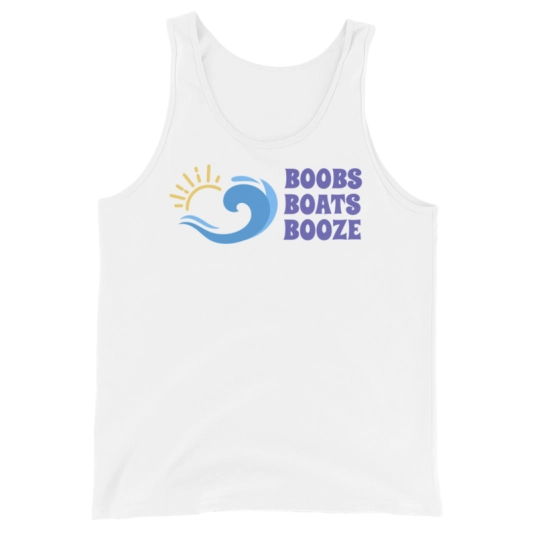 Boobs Boats Booze Purple/Blue/Yellow On Unisex Tank Top