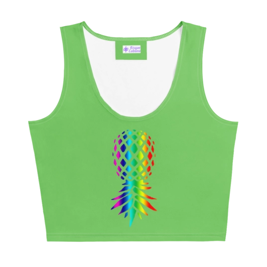 Upside Down Pineapple Rainbow Green On Crop Tank Top