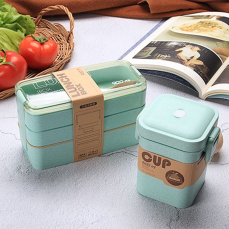 900ml Healthy Material Lunch Box 3 Layer Wheat Straw Bento Boxes 
