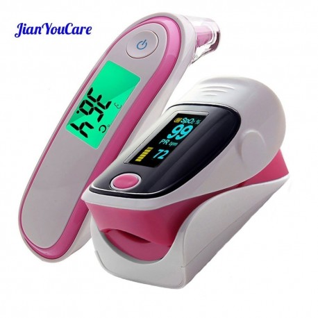 Medical Fingertip Pulse Oximeter Ear forhead Infrared Thermometer Digital portable Family Health Care Spo2 PR oximetro de pulso