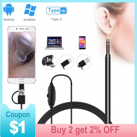 Health Ear Care Medical In Ear Cleaning Endoscope Spoon Mini Camera Ear Picker Ear Wax Removal Visual Ear Mouth Nose Otoscope