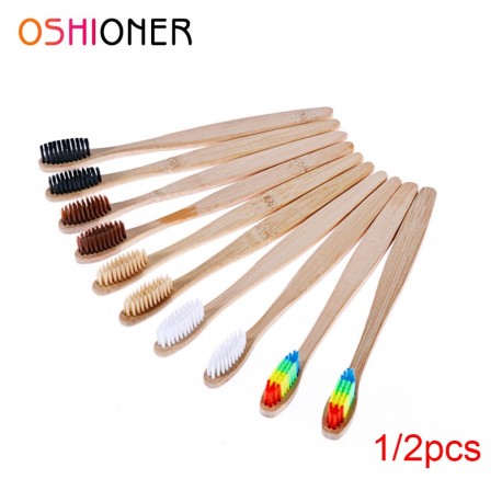 1/2pcs Natural Bamboo Handle Toothbrushes