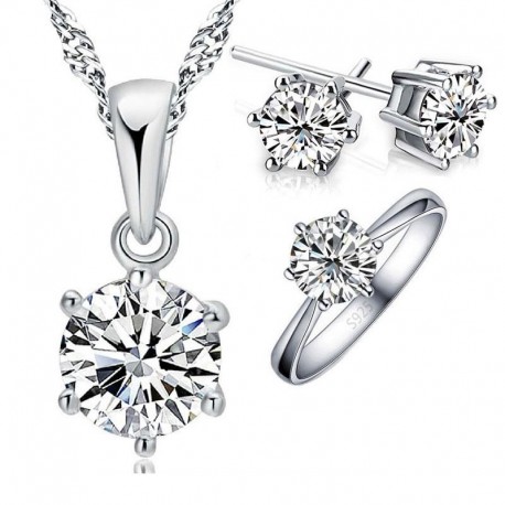 Sterling Silver Bridal Jewelry Sets For Women Accessor Rings Stud Earrings Set Gift
