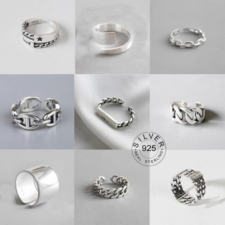 Vintage Silver Color Metal Punk Letter Open Rings Design Finger Ring