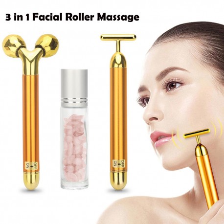 3 in 1 Roller Massager Facial Beauty Bar 24k Golden Vibrating Full Body Massage Device Face Lifting Anti Wrinkle Skin Care Tools
