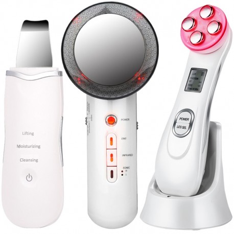 EMS Mesotherapy RF Radio Frequency Facial Beauty + Ultrasoic Skin Scrubber Deep Face Cleaning + Infrared Body Slimming Massager|