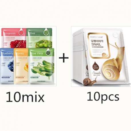 20pcs BIOAQUA Sheet Mask Snail Essence Dope Korea Skin Care Face Mask Combo Plant Extract Aloe Vera Olives Honey Facial Mask|Set