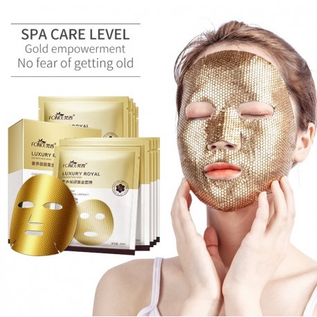 FONCE Gold Facial Mask 5 Pieces Moisturizing  Stay Up Late First Aid Repair  Fades Fine Lines Anti Wrinkle Foil Gold Facial Mask