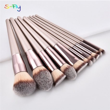 10pcs/set Champagne makeup brushes set for cosmetic foundation powder blush eyeshadow kabuki blending make up brush beauty tool|